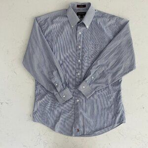 Nordstrom Lg Slv Button Down Oxford Collar Striped Cotton Shirt Blue+Wht Sz 15.5